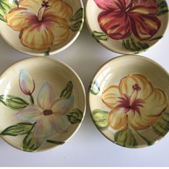 Tabletop Lifestyles Tropical Hibiscus Hand Painted Dip Bowls - Picture 3 of 12